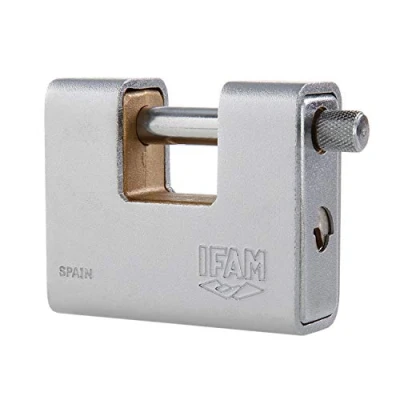 Imagen de IFAM Candado Acero Endurecido Monobloque Serie Armoured, Rectangular Forma de U, Longitud 90mm, Gran Nivel Protección, Seguridad y Resistencia, Cromado, Incluye Llaves