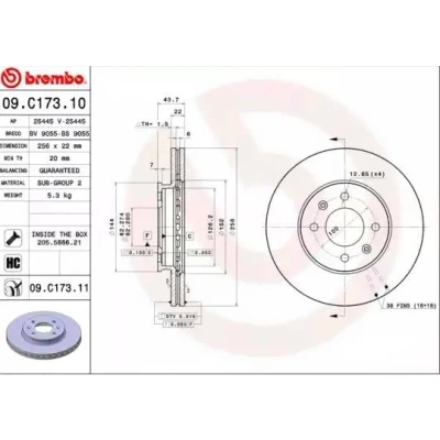 Imagen de BREMBO COATED DISC LINE 09.C173.11 Disco de freno 256 22 4 ventilación interna revestido altamente carbonizado con tornillos KIA: RIO 3