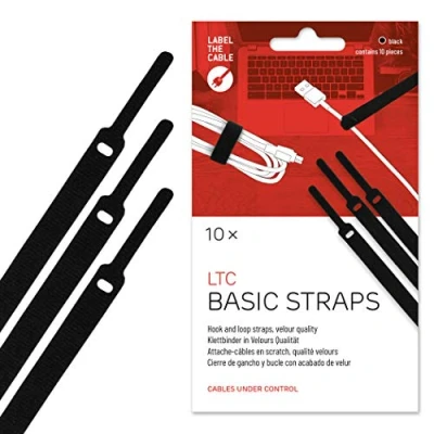 Imagen de LABEL THE CABLE Bandas Sujeta Cables Autoadherentes Ideal Organizador de Abrazaderas para la Gestión 17 cm LTC BASIC STRAPS 10 Pack Negro 1110