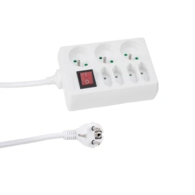 Imagen de Perel Bloque multiplicado con Interruptor, 4 enchufes Euro, 3 dosis Tierra Francesa (Tipo E), 1.5 m, 3g1.5, Uso Interno, Blanco