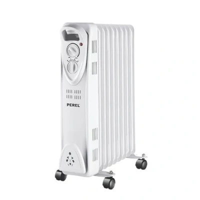 Imagen de Perel Radiador de aceite 2000W con 9 elementos, 3 niveles calor, termostato ajustable, asa, ruedas, protección contra sobrecalentamiento y vuelco, calefactor portátil, silencioso eficiente