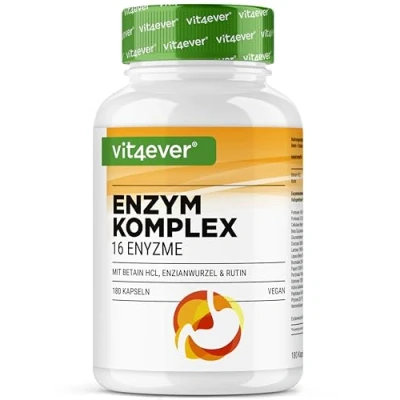 Imagen de Enzimas Digestivas 180 Cápsulas Con 16 más Betaína HCL, Rutina y Raíz de Genciana Bromelina, Papaína, Amilasa, Lipasa, Proteasa, Lactasa Vegano Alta Dosis