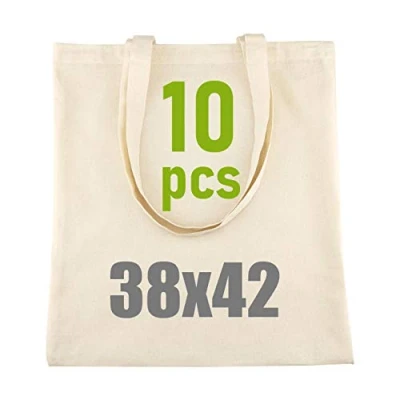 Imagen de Leviatan Set de 10 Bolsa algodón Natural con Asas largas, 38x42, Yute, Densidad 145gr/m2, Color Natural, big