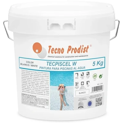 Imagen de Tecno Prodist TECPISCEL W Pintura piscinas al agua (5 Kg BLANCO) Alta resistencia y durabilidad Gran cubrición, flexibilidad, adherencia Fácil Aplicación