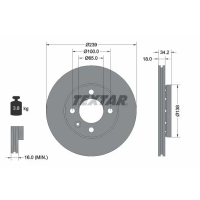 Imagen de TEXTAR PRO 92072003 Disco de freno 239 18 04/05 100 ventilación externa revestido sin perno sujeción rueda, buje rueda
