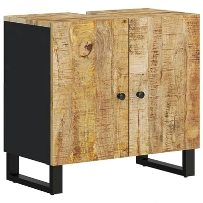 Imagen de vidaXL Mueble de Lavabo, Armario Bajo Almacenaje, Aparador con Patas, para Baño, Madera Maciza Mango y Ingeniería 62x33x58 cm