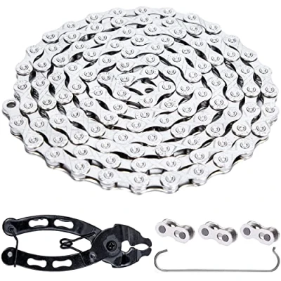 Imagen de YBEKI Cadena de Bicicleta 9/10/11/12 Velocidades 1/2 x 11/128 Pulgadas 116 Enlaces para Carretera, MTB (Plata 11 Velocidades)