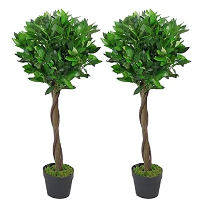 Imagen de Leaf Design UK Par de árboles Artificiales Bola topiario bahía, Giro Verde, 90 cm (3 pies)