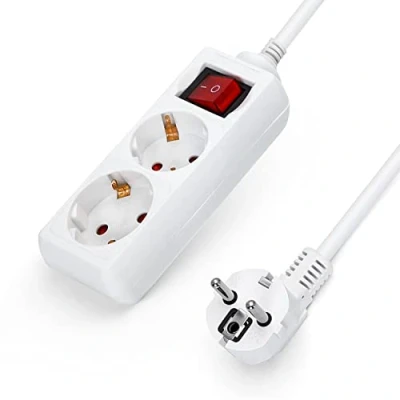 Imagen de Aigostar Regleta alargador de 2 enchufes con cable 5 metros e interruptor. Color Blanco