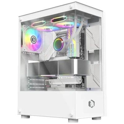 Imagen de Empire Gaming (2024 nuevo) Caja para PC Gamer CM 241 ARGB Media Torre Micro ATX e ITX 3 ventiladores 120 mm pines 5 voltios LED RGB direccionable MB Sync Mid Tower blanco