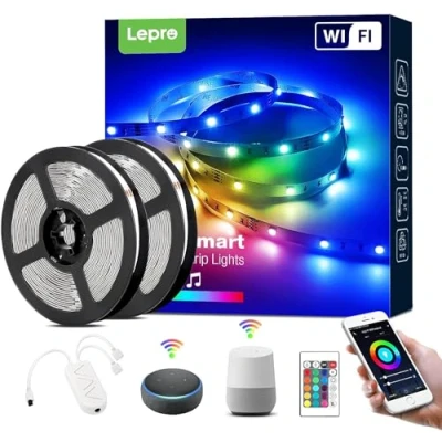 Imagen de Lepro 10M 36W Tira LED Música, Luces de Tiras WiFi(Solo 2,4 GHz), Control Remoto y Voz, RGB WiFi Regulable para casa, cocina, fiesta, TV, Compatible con Alexa, Google Home (2 * 5M)