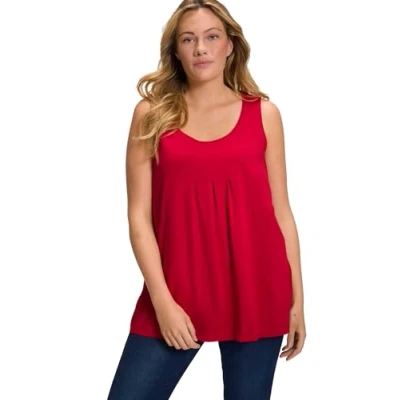 Imagen de Ulla Popken Top, Pliegues Decorativos, Línea A, Cuello Redondo, Sin Mangas, Modal Camisetas, Marine, 48 50 para Mujer
