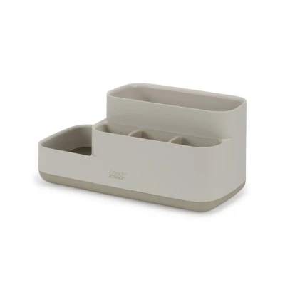 Imagen de Joseph EasyStore Bandeja Organizador Accesorios de Baño y Soporte para Cepillo Dientes, Fácil Almacenamiento, Desmotanble, Acabado Mate, Beige