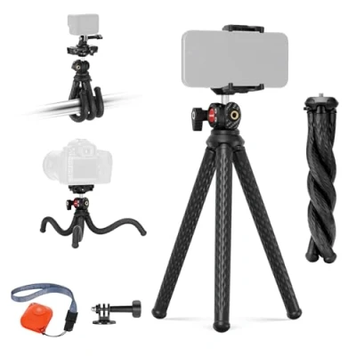 Imagen de NEEWER Trípode Flexible con Remoto, Mini Cámara Teléfono Soporte para Oculto y Adaptador Acción Compatible iPhone GoPro Hero 13 12 11 10 dji Insta360 Samsung, TP34