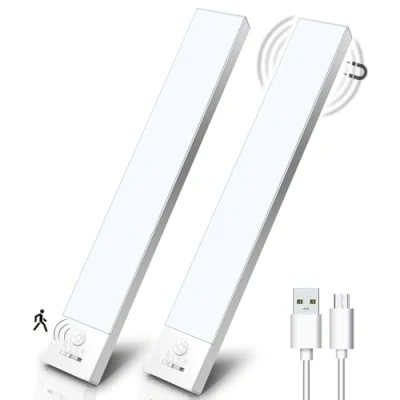 Imagen de Ylatoial Luz LED Armario con Sensor Movimiento, 32CM Cocina Bajo Mueble 3 Color Modos, 1500mAh USB Recargable, Adhesiva para Cocina, Armario, Escalera, Pasillo, Garaje 2 Piezas