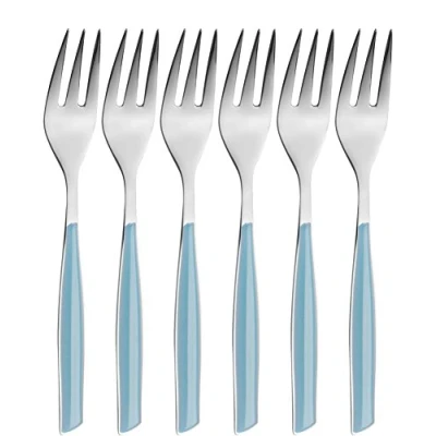 Imagen de BUGATTI, Glamour, Juego de 6 Tenedores para Postre en Acero Inoxidable 18/10, empaquetado Caja Regalo (Azul Cielo)