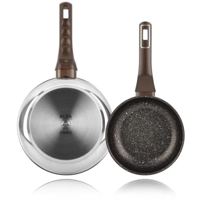 Imagen de ALZA Petrea set de sartenes, 18 + 24 cm, fabricado en acero inoxidable, antiadherente Eterna 4 capas libre PFOA, apto para todo tipo cocinas incluido Inducción y lavavajillas