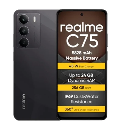 Imagen de realme C75 Smartphone 8+256 GB, IP69, batería de 5828 mAh, Cristal ArmorShell™2, cámara supernítida 50 MP, Carga rápida 45 W7, Negro (sin Adaptador)