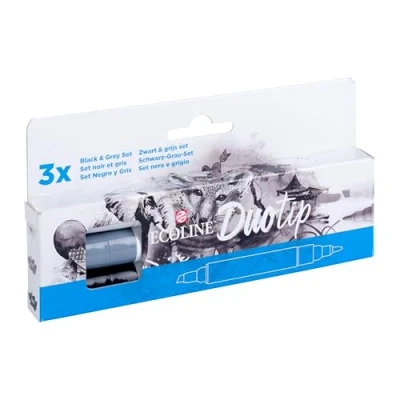 Imagen de Talens Ecoline Duotip Black &amp; Gray Juego de 3 marcadores duos