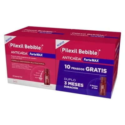 Imagen de PILEXIL Bebibles Anticaída Forte Max 2 uds x 45 Frascos de 15 ml, Complemento Alimenticio, para Caída Progresiva del Cabello y Uñas, con Vitaminas Minerales, Hombres Mujeres