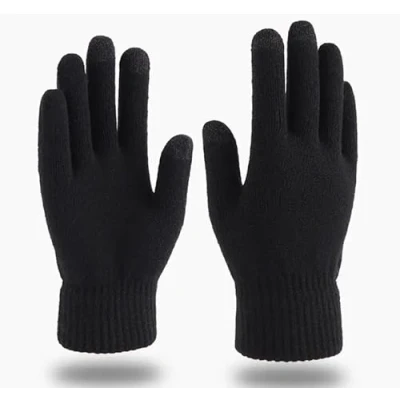 Imagen de guantes térmicos de invierno para mujer, con forro Thinsulate, dedos completos, trabajo punto Tejido negro, Taille unique