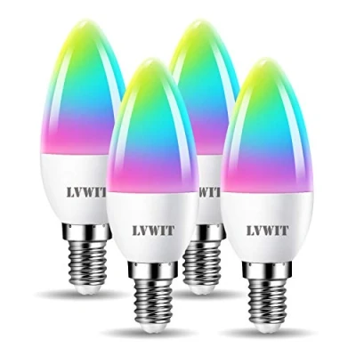 Imagen de LVWIT Bombillas Inteligente E14, Compatible con Alexa, Google Home Assistant y Smart Life/Tuya App, Bombilla Wi Fi Vela 5W 470 Lm, Regulable LED C37 Equivalente a 40W 4 Unidades.