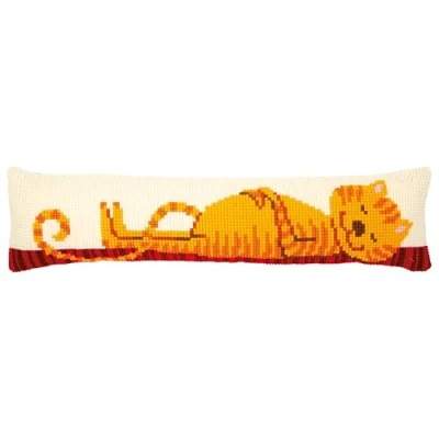 Imagen de Vervaco PN 0173047 Tela de punto cruz, diseño gato rojo, predefinido, algodón, multicolor, aprox. 80 x 20 cm / 32&quot; 8&quot;