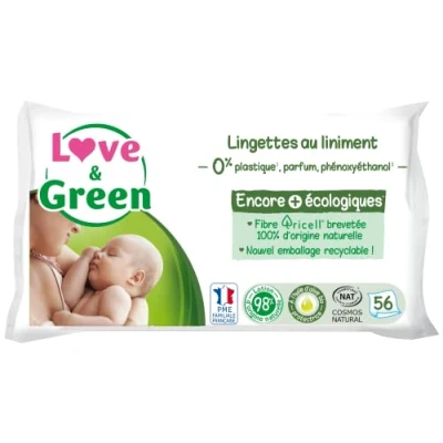 Imagen de Love &amp; Green toallitas de lino saludables y ecológicas Paquete 56 Certificado Cosmo Natural por Ecocert FSC Embalaje reciclable