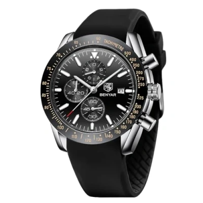 Imagen de BENYAR Relojes Hombre Cronografo Analógico Movimiento de Cuarzo Impermeable Luminoso Fecha Reloj Pulsera Banda Silicona Negocios Casual Diseñador Elegante Regalo para