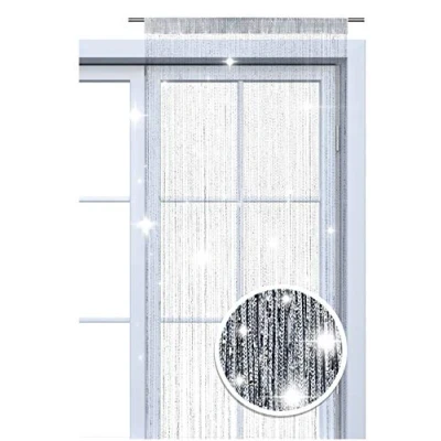 Imagen de wometo Cortina de Hilo con Purpurina, 90 x 245 cm, Plata Brillante, Transparente, Semitransparente, para Navidad