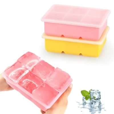 Imagen de JOPHEK Bandejas de Cubitos Hielo, 2 Piezas 12 Cubos Silicona Moldes para Hielo con Tapa, Cuadrados Grandes 4,8cm Cócteles, Whisky, Vino, Frutas, Puré Frutas