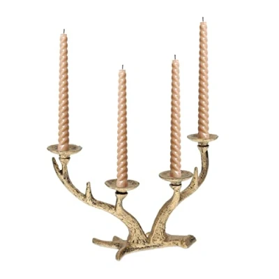Imagen de Relaxdays Candelabro Cuerno Venado, Porta Velas Vintage, 4 Brazos, Hierro Fundido, 13x22x10,5cm, Dorado