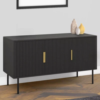 Imagen de 110 cm MARCEL aparador negro 3 puertas efecto listones