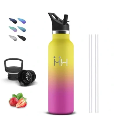 Imagen de Botella Agua Acero Inoxidable, 500ml Termica, A Prueba de Fugas, Cantimplora Infantil, sin BPA, Garrafa Termica con Pajita, Mantiene 24H Frio/12H Calor, para Oficina, Cámping, Yoga
