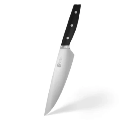 Imagen de MasterChef Cuchillo Chef Profesional, Cebollero en Acero Inoxidable con Alto Contenido Carbono Cabezales y Asas de Triple Remache, Espiga Llena, Hoja Longitud 20cm