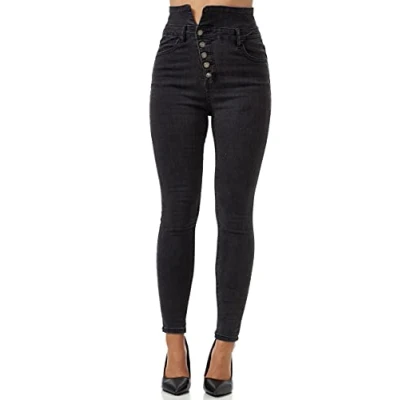 Imagen de Elara Ladies Jeans Stretch Elastic Push Up Chunkyrayan JS999 Negro 38 (M)