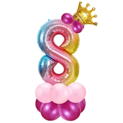 Imagen de Bluelves Foil Globo Número 8 Rosa, 8er Cumpleaños Globos, Feliz Decoración Globos Años Niñas, Arco Iris de 8, Numeros para Cumpleaños, Fiesta,