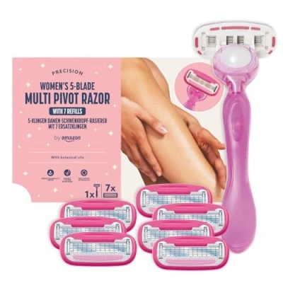 Imagen de by Amazon Maquinilla de afeitar femenina 5 hojas con mango pivotante multieje + 7 recambios