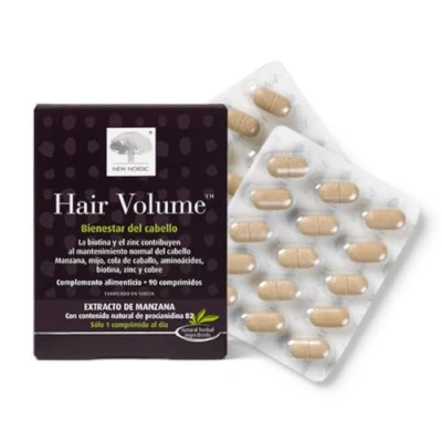 Imagen de New Nordic Hair Volume Vitaminas Para El Pelo 90 Comprimidos Complemento Alimenticio Biotina Zinc Cobre Mantenimiento Del Natural