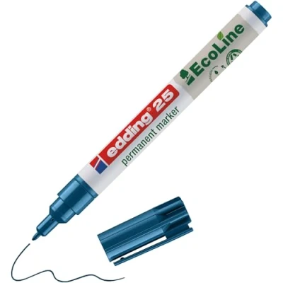 Imagen de edding 25 EcoLine marcador permanente azul 1 rotulador punta redonda mm indeleble de secado rápido resistente al agua y los borrones cartón, plástico, madera, metal, tela universal