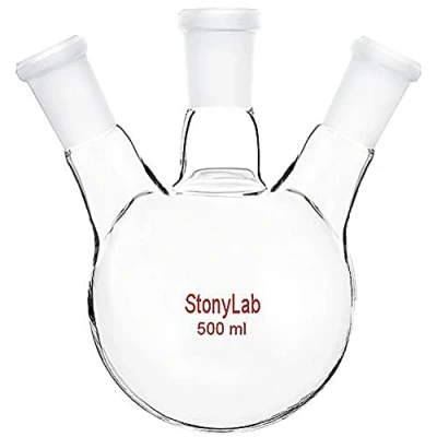 Imagen de stonylab Tres Cuello Balones de Destilación Redondo Frasco Fondo Borosilicato Vidrio RBF, con 24/40 Centro y Lado Cónicos Estándar Externo Joint, Laboratorio Boiling Flask 500ml