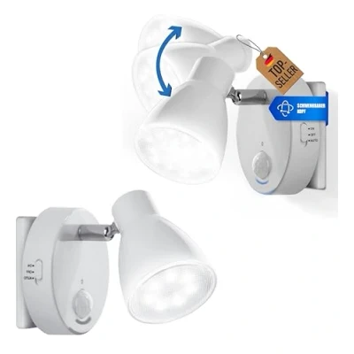 Imagen de Trango Juego de 2 luz noche con sensor LED 2635 026 *MILO* movimiento y función automática en blanca seguridad lámpara enchufe 230V, pared, orientación