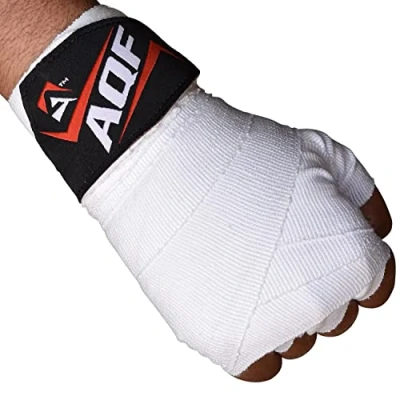 Imagen de AQF Vendas Boxeo con 4 Metros Eslora Elasticas para Deportes De Combate, Boxeo, MMA (Artes Marciales Mixtas) Y Cross Fitness (Blanco)