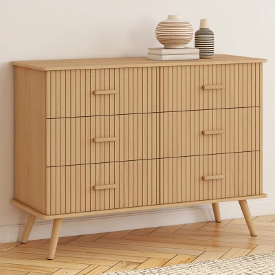 Imagen de Arcón 6 cajones 110 cm, listones de madera color roble IDMarket