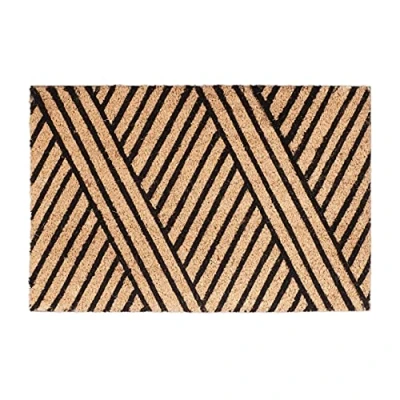 Imagen de Relaxdays Fußmatte Streifen aus Kokos, rutschfest Felpudo líneas, 1,5 x 60 40 cm, Rectangular, Antideslizante, Fibra de Coco, Goma, Negro Natural, Caucho, 40x60x1.5 cm