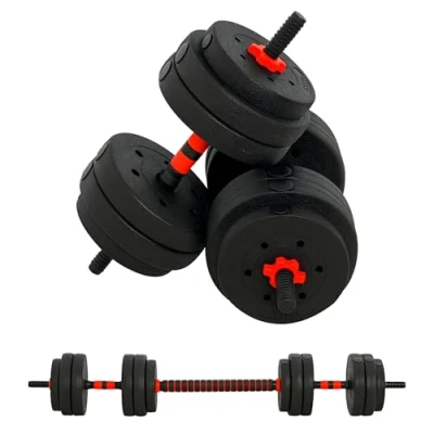 Imagen de HOMCOM Juego de Mancuernas 25 kg 2 en 1 Dumbbell con Barras Conexión y Barra Extensión Entrenamiento Fuerza Levantamiento Pesas para Hogar Oficina Gimnasio Negro