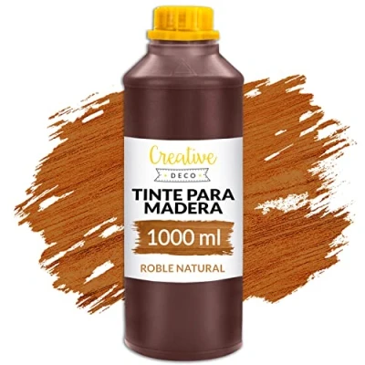 Imagen de Creative DECO 1L Barniz Madera Interior Tinte al Agua Color Roble Natural Secado Rápido No Tóxico para Paneles de Madera, Parquet, Hormigón, Ladrillo, Papel Pintado y Más Alta Eficacia