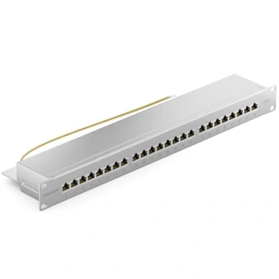 Imagen de deleyCON CAT6 Patch Panel el de Corrección 24 Puertos Escritorio 19&quot; Pulgadas Montaje en Rack Ensamblaje del Servidor 24x RJ45 Blindado TIA568A TIA568B Gris Claro