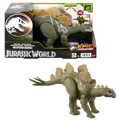 Imagen de Mattel Jurassic World Hesperosaurio rugido Salvaje Figura de dinosaurio con sonido y función ataque continuos, juguete físico articulado juego digital, +4 años, HTK69