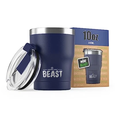 Imagen de Greens Steel BEAST Termo Café para Llevar 300ml I Azul Rey Taza Térmica de Acero Inoxidable Reusable Viajera Doble Pared al Vacío 2 Pajitas y Cepillo Limpieza